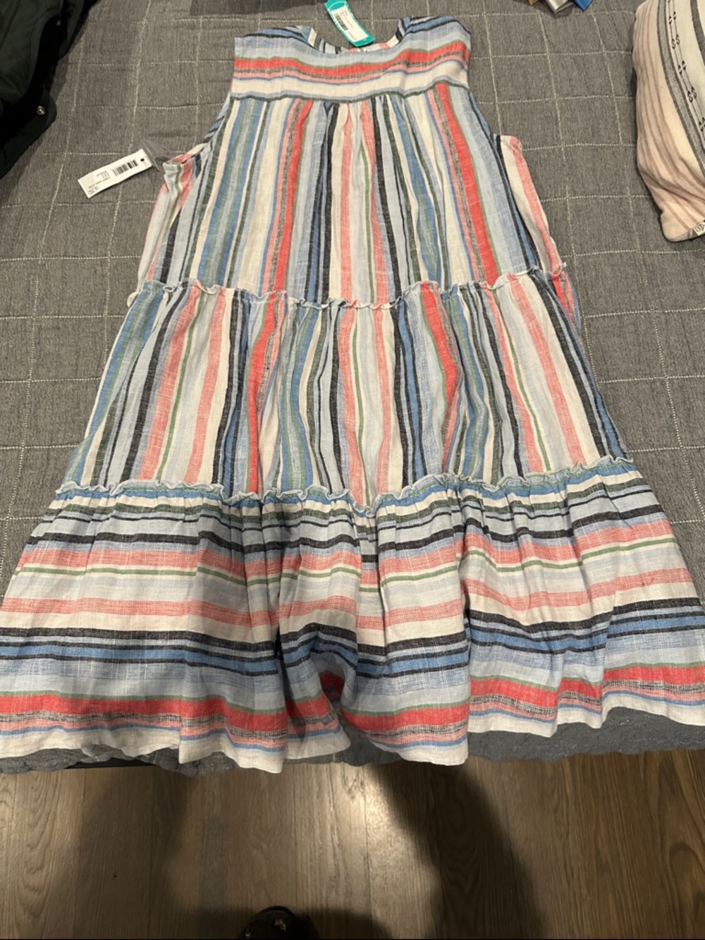 Striped Tiered Sleeveless Linen Dress - Multicolor-by Tribal Jeans NWT - Picture 3 of 4